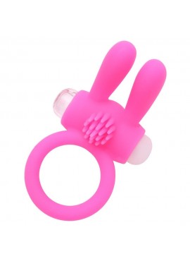 Anneau vibrant silicone rose avec oreilles de lapin - COR-003PNK